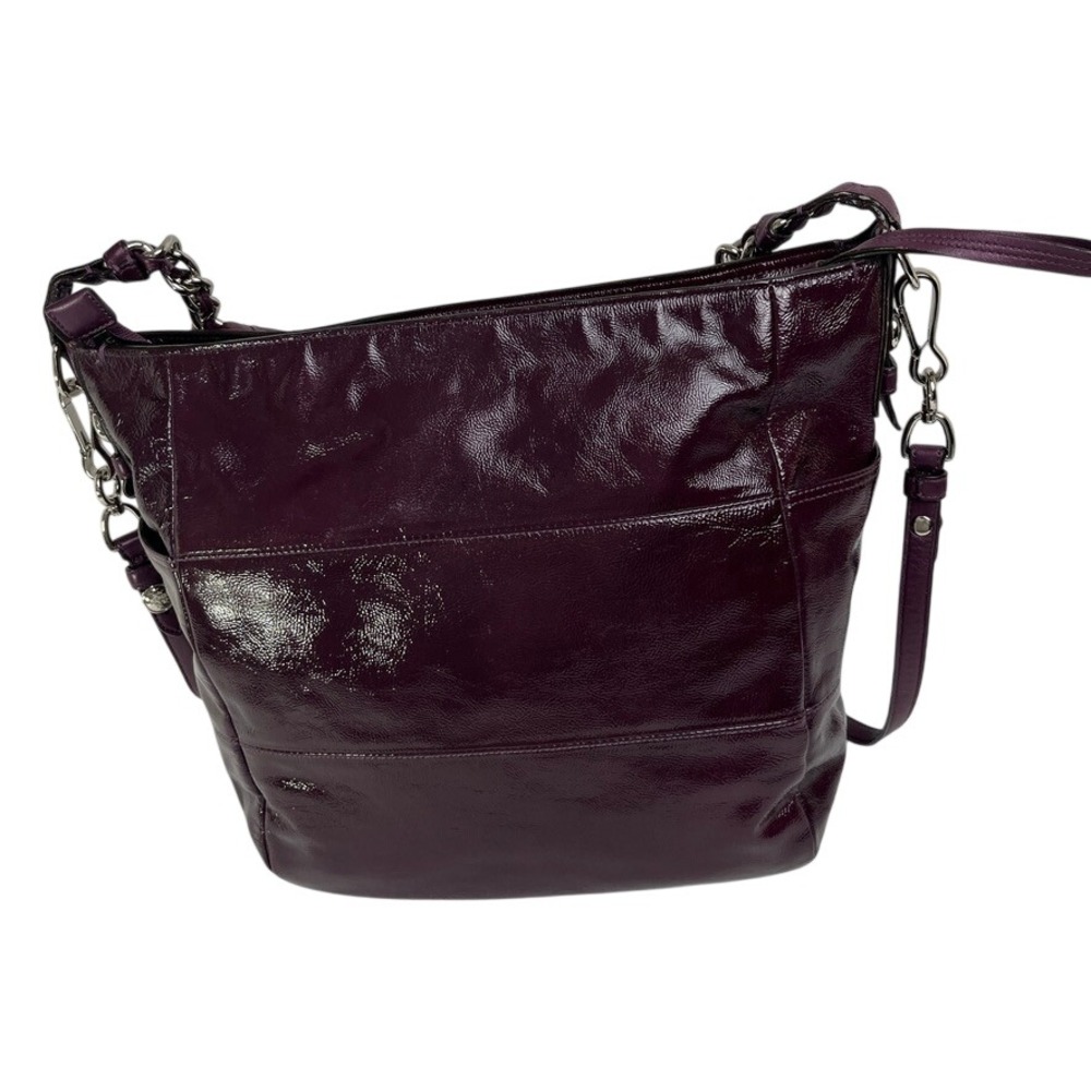 Coach‎ Burgundy Patent Leather Chain Hobo Convertible Shoulder Crossbody Bag - Picture 2 of 16